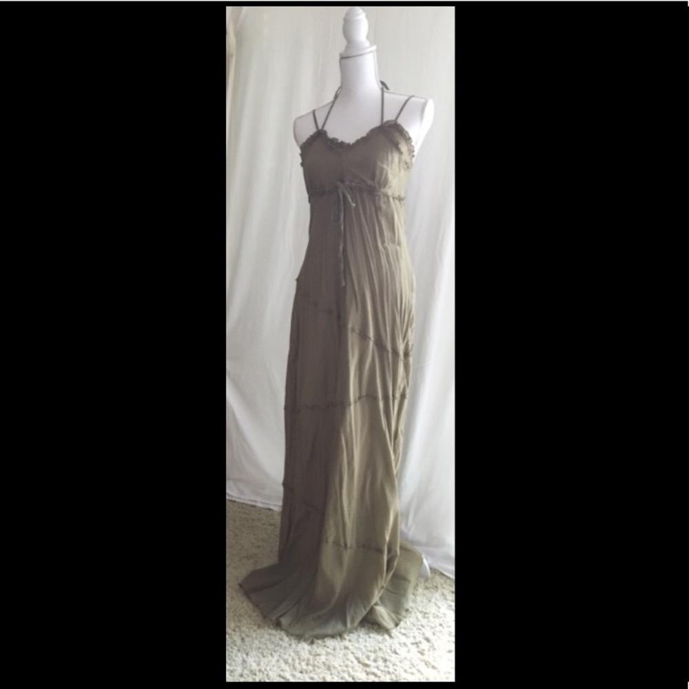 Olive Green cotton Maxi Slip Dress